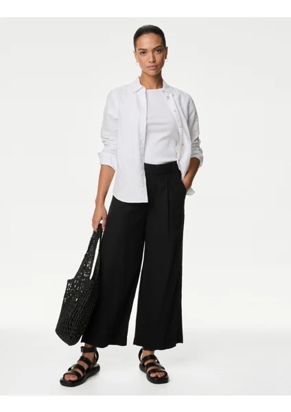 Marks & Spencer Wide Leg Keten Crop Pantolon