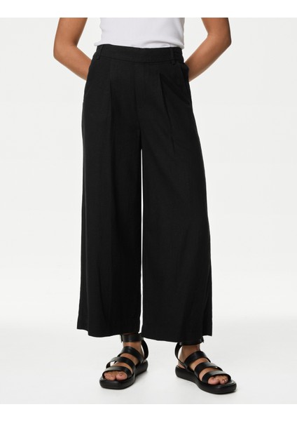 Wide Leg Keten Crop Pantolon