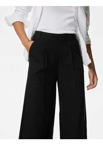 Wide Leg Keten Crop Pantolon