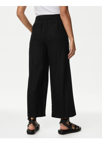 Wide Leg Keten Crop Pantolon