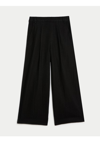 Wide Leg Keten Crop Pantolon