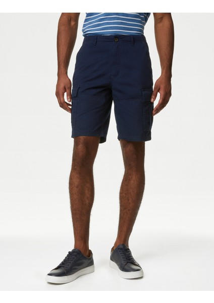 Saf Pamuklu Regular Fit Kargo Şort