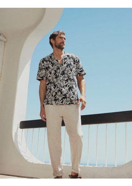 Regular Fit Kısa Kollu Keten Gömlek