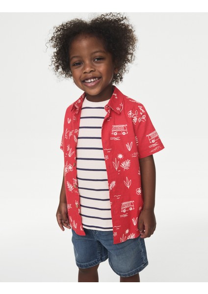 Saf Pamuklu 2'li Gömlek&T-Shirt Takımı (2-8 Yaş)