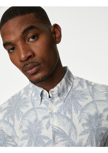 Kısa Kollu Desenli Keten Gömlek fiyatları