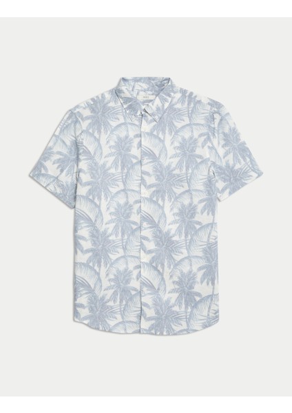 Kısa Kollu Desenli Keten Gömlek fırsatları