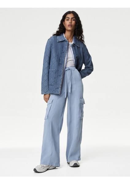 Wide Leg Keten Kargo Pantolon