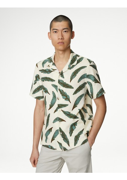 Regular Fit Kısa Kollu Keten Gömlek fiyatları