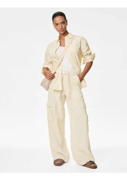 Wide Leg Keten Kargo Pantolon