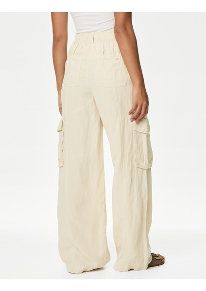 Wide Leg Keten Kargo Pantolon fırsatları