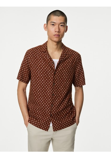 Regular Fit Kısa Kollu Keten Gömlek