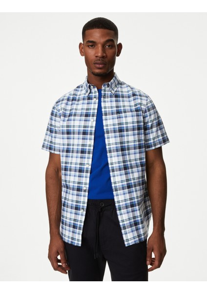 Saf Pamuklu Kısa Kollu Oxford Gömlek