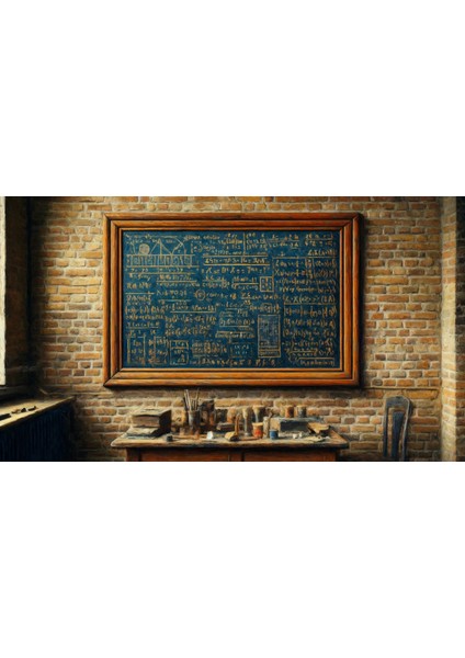 Klasik Matematik Sınıfı Yazı Tahtası ve Tuğla Duvar Temalı Arkaplan 200 x 150 cm Fon Duvar Örtüsü
