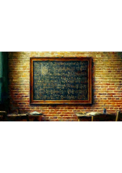 Retro Matematik Sınıfı Kara Tahta ve Tuğla Duvar Temalı Arkaplan 200 x 150 cm Fon Duvar Örtüsü