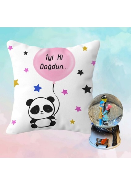 Iyi Ki Doğdun Yastık ve Aşıklar Işıklı Kar Küresi Sevgiliye Hediye