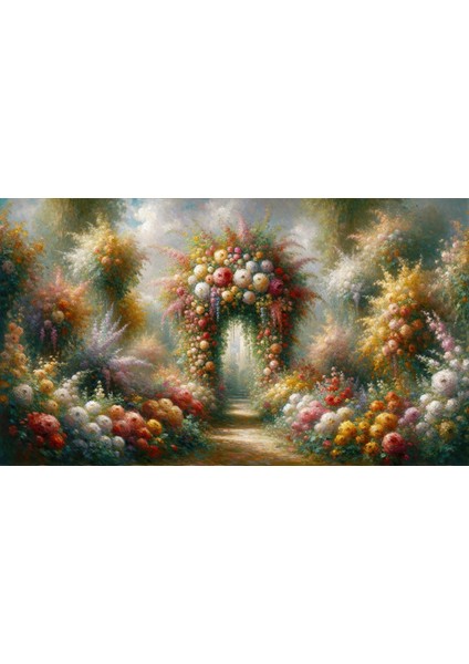 Büyüleyici Çiçeklerle Kaplı Bahçe Kemerli Yolu Arkaplan 200 x 150 cm Fon Duvar Örtüsü