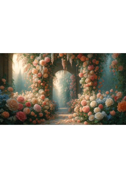 Romantik Gül Bahçesi Temalı Duvar Örtüsü, Arkaplan 200X150CM, Fon, Duvar Örtüsü