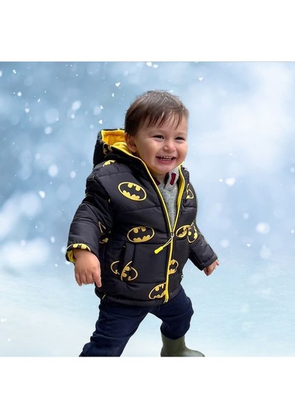 Şişme Unisex Çocuk Montu Içi Polarlı Kalın Su Geçirmez Kapüşonlu Baskılı Kışlık Şişme Mont