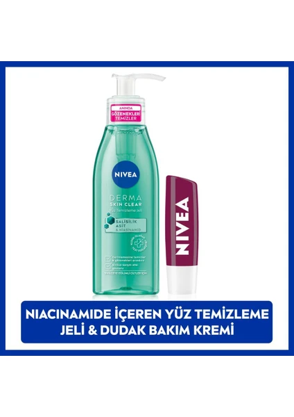 Derma Skin Sivilce Karşıtı Yüz Temizleme Jeli 150ML ve Nemlendirici Böğürtlen Dudak Bakım Kremi 4,8g