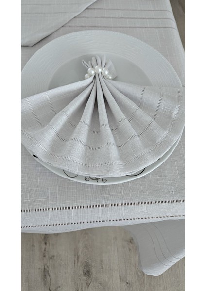 Colber Çizgi Detaylı Masa Örtüsü Gri 8 Kişilik 18 Parça - Masa 160X180...160X350 fırsatları