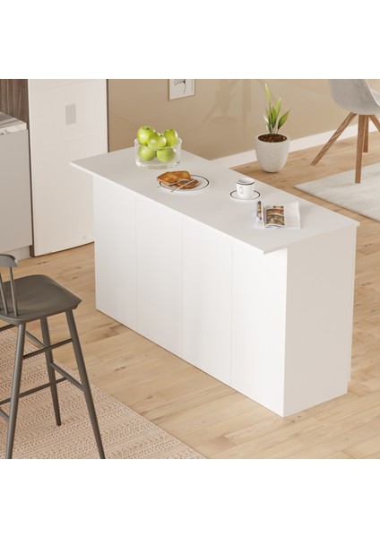 Steel 4 Kapaklı 160CM Ada Mutfak Yemek Masası Beyaz Sl1-W fiyatları