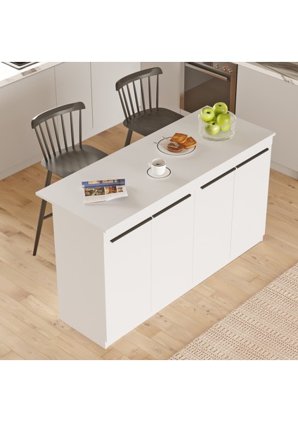 Steel 4 Kapaklı 160CM Ada Mutfak Yemek Masası Beyaz Sl1-W modelleri