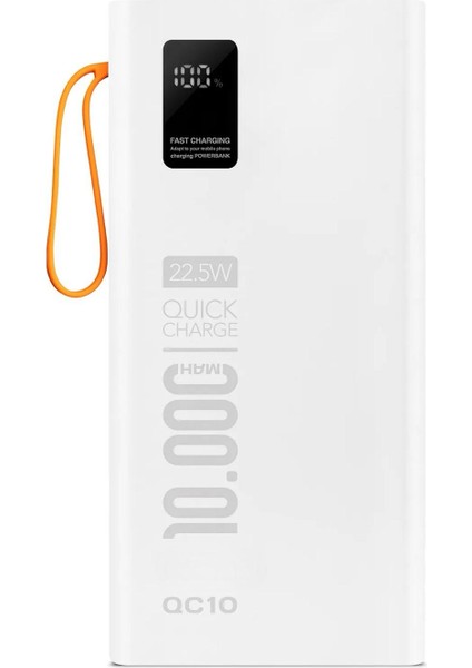 QC10 10.000 Mah Pd 22.5W Dahili Kablolu Hızlı Şarj LED Fener Powerbank