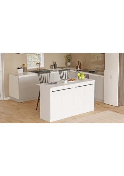 Steel 4 Kapaklı 160CM Ada Mutfak Yemek Masası Beyaz Sl1-W indirimleri