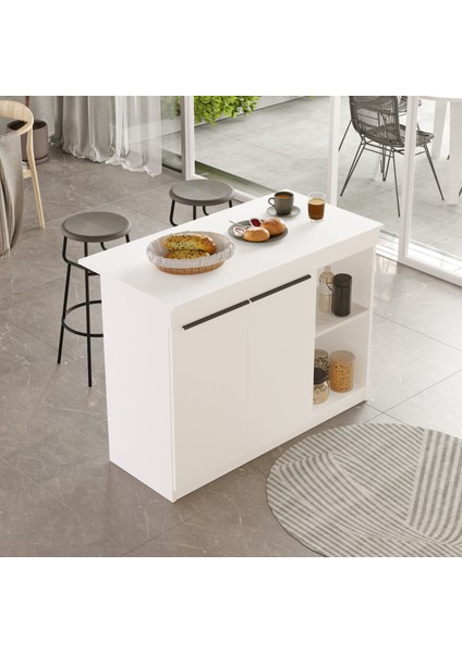 Steel Ada Mutfak Yemek Masası 2 Kapaklı 120CM Beyaz Sl2-W modelleri