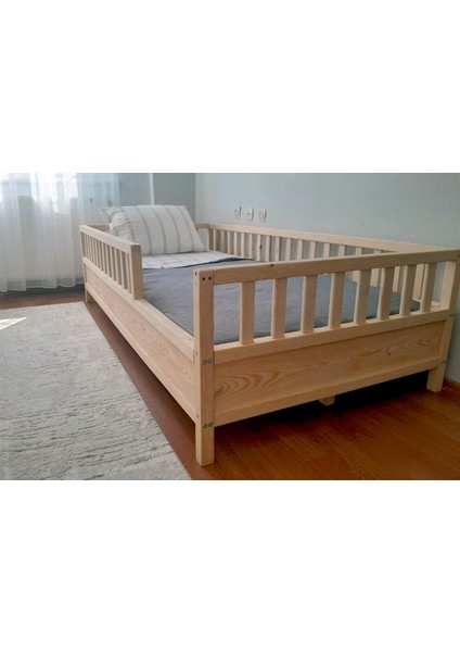 Montessori Çocuk Karyola - Montessori Yatak - Ahşap Karyola - 45 cm Korkuluklu - OPPIPO56 fırsatları
