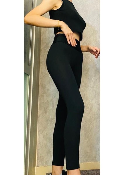 Moda Siyah Bayan Dalgıc Tayt Takımı