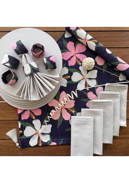 Desenizmir Amerikan Servis Batik Desen Takım 6 Supla, 6 Kumaş Peçete, 6 Peçete Halkası ve Runner Örtü Kombin 3