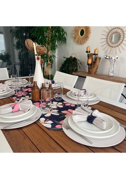 Desenizmir Amerikan Servis Batik Desen Takım 6 Supla, 6 Kumaş Peçete, 6 Peçete Halkası ve Runner Örtü Kombin 3