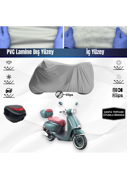 Ultra Shop Arora Mojito 50 Motosiklet Branda Top Case Çanta Uyumlu Su Geçirmez Motor Branda