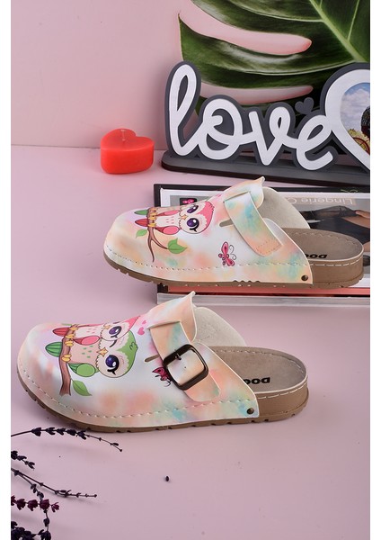 8089 Renkli Baykuşlar Baskılı Konfort Sabo Terlik