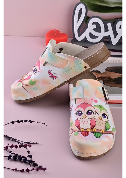 8089 Renkli Baykuşlar Baskılı Konfort Sabo Terlik modelleri