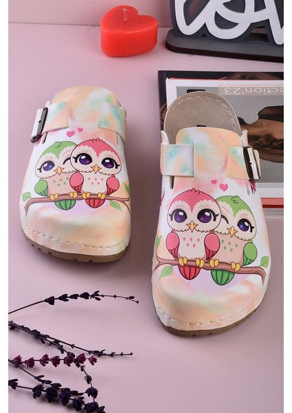 8089 Renkli Baykuşlar Baskılı Konfort Sabo Terlik fırsatları