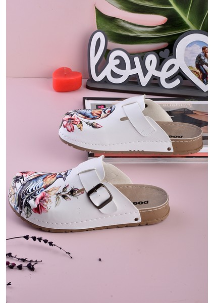 8086 Renkli Kuş Baskılı Konfort Sabo Terlik