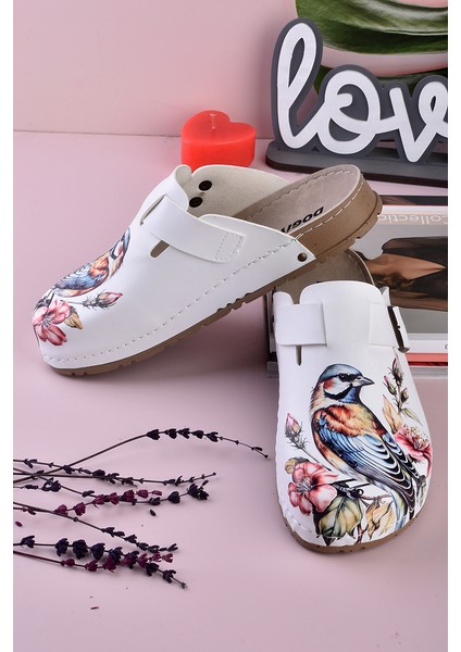 8086 Renkli Kuş Baskılı Konfort Sabo Terlik modelleri