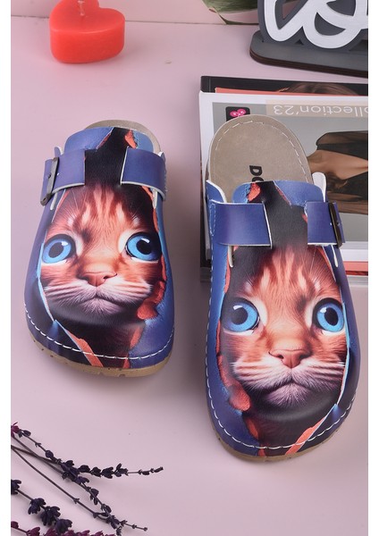 8074 Mavi Gözlü Kedi Baskılı Konfort Sabo Terlik fırsatları