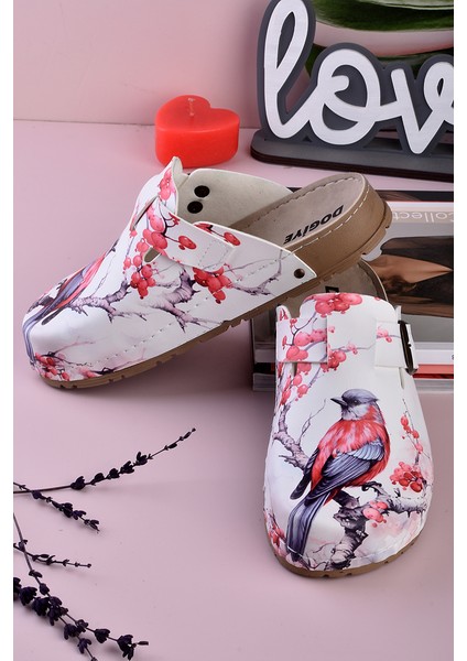 8077 Renkli Kuş Baskılı Konfort Sabo Terlik modelleri