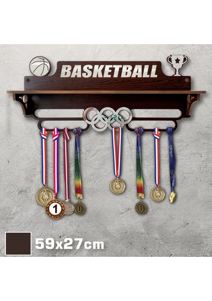 Clever Toys Basketbol Sporcu Madalya Askısı L / Basketball Sporcu Ödül Duvar Askılı Madalyalık Kahverengi Madalya Tutucu