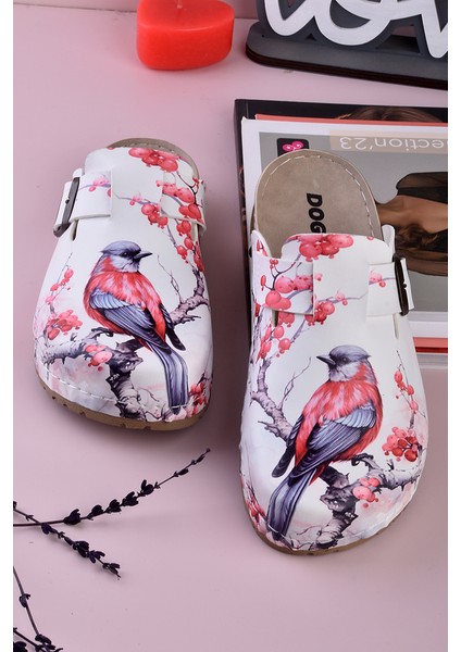 8077 Renkli Kuş Baskılı Konfort Sabo Terlik modelleri