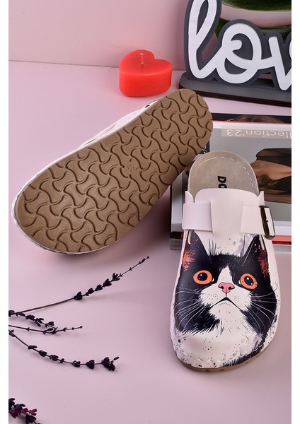 8082 Korkmuş Kedi Baskılı Konfort Sabo Terlik