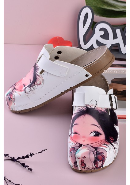 8076 Göz Kırpan Kız Baskılı Konfort Sabo Terlik modelleri