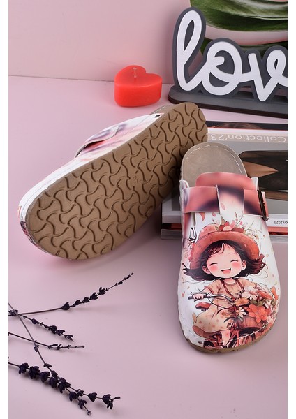 8078 Bisiklete Binen Kız Baskılı Konfort Sabo Terlik