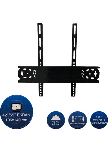 42" - 55" Tv Duvar Askı Aparatı Kilitli YMN-4255