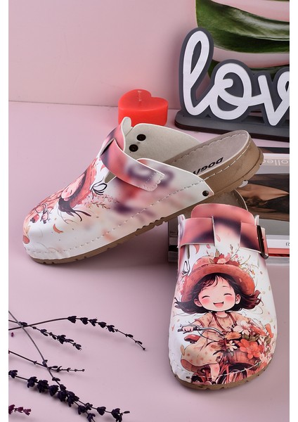 8078 Bisiklete Binen Kız Baskılı Konfort Sabo Terlik modelleri