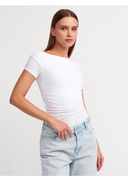 30880 Asimetrik Yaka Top-Beyaz