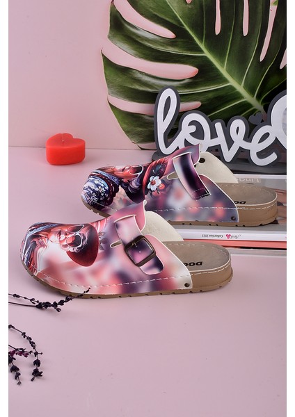 8065 Şapkalı Kadın Baskılı Konfort Sabo Terlik